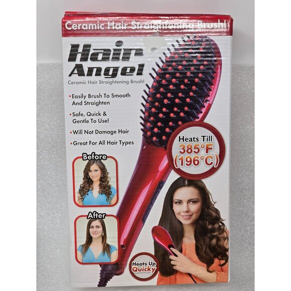 Hair Angel Ceramic Hair Straightening Brush 3D Ceramic Bristles LCD Screen 385°F - Picture 2 of 2